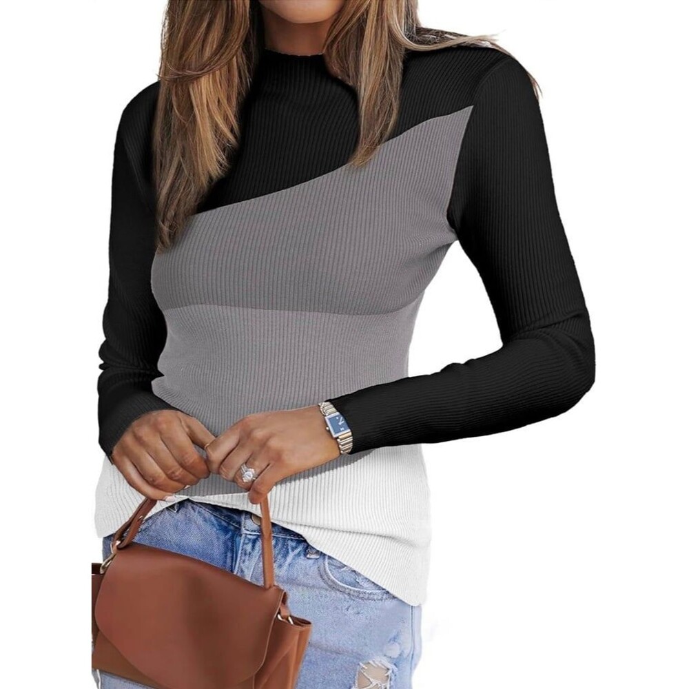 EVALESS Block Sweaters for Women Trendy Turtleneck Long Sleeve Sweaters NEW